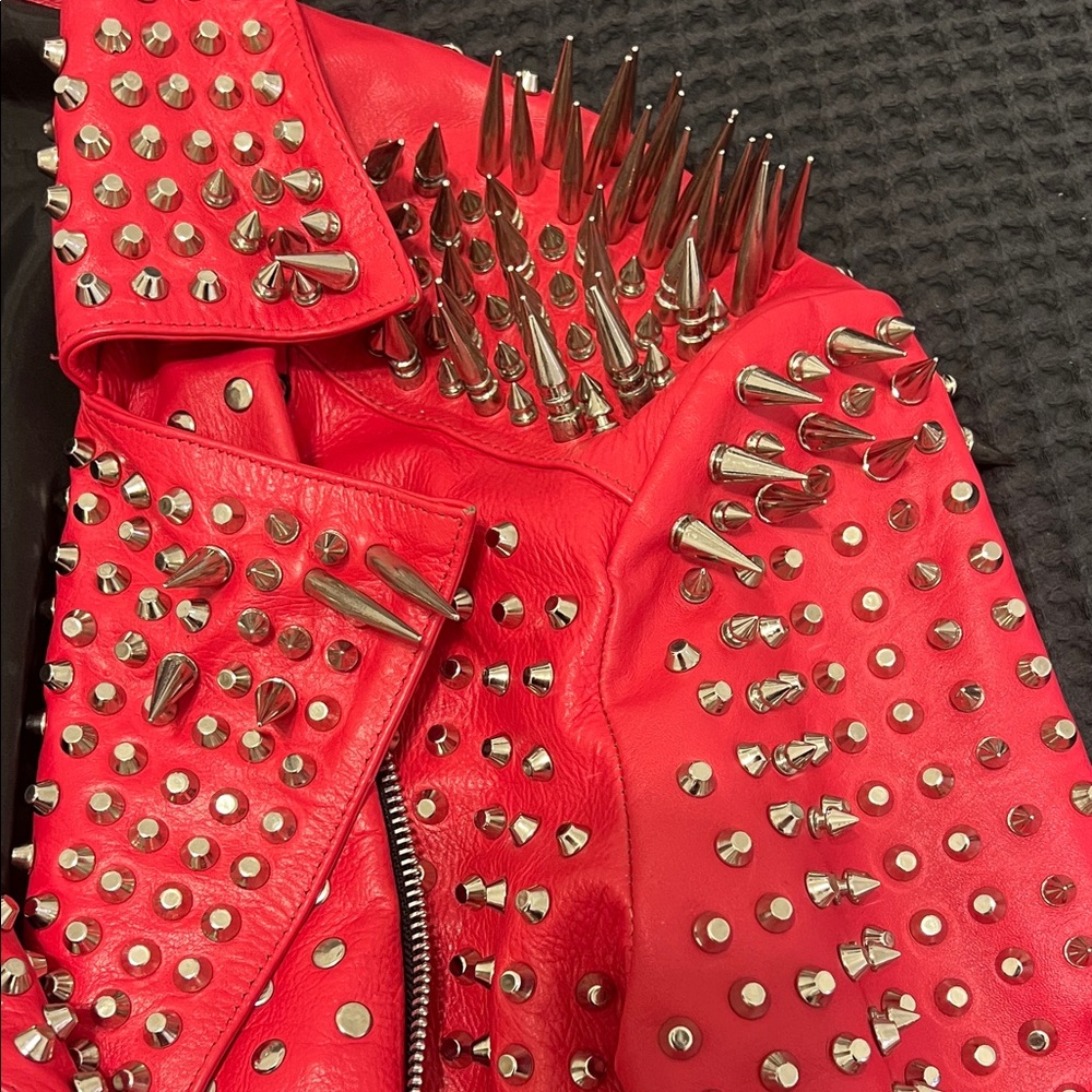 Red Studded Leather Jacket - Picture 4 of 6
